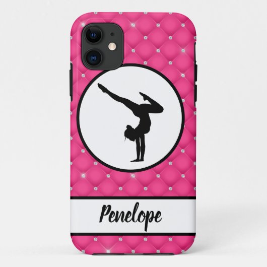 Gelaagde warmroze faux Rhinestone-handstandaard Case-Mate iPhone Case (Achterkant)