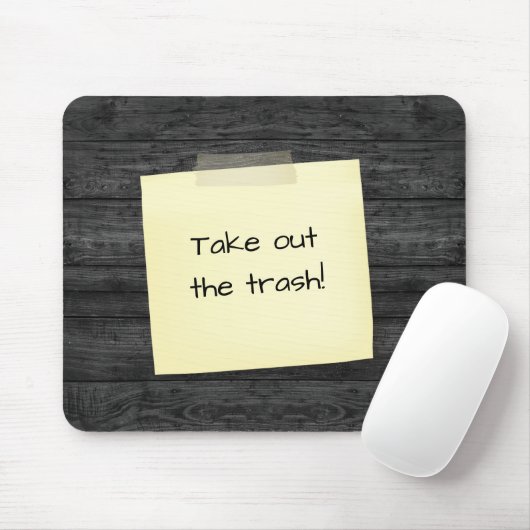 Gelabelde notitie op hout muismat (Met muis)
