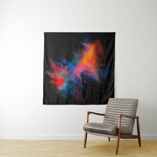 Gelanceerd kleurrijk poeder op zwarte achtergrondk wandkleed (In Situ (horizontaal))