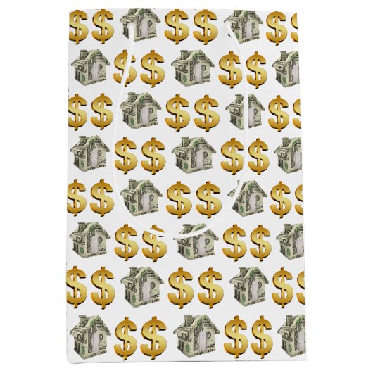 Geld huizen en gouden dollar borden medium cadeauzakje (Voorkant)
