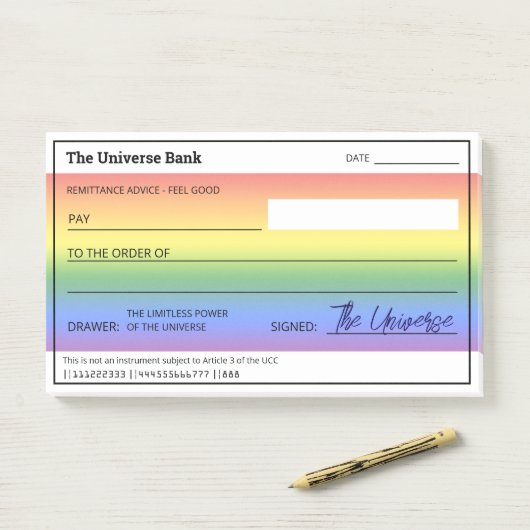 Geld Manifestatie Regenboog Blanco Check Post-it® Notes (Op bureau)
