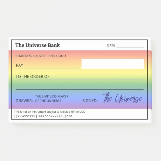 Geld Manifestatie Regenboog Blanco Check Post-it® Notes (Voorkant)