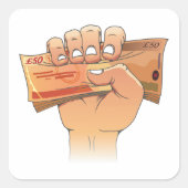 Geld vasthouden vierkante sticker (Voorkant)