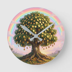 Geldbomen wandklok ronde klok