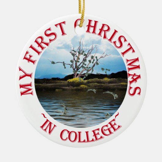 Geldboom op een dag van de Windy Keramisch Ornament (Voorkant)