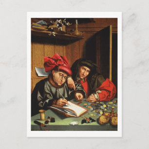 Geldleners (olie op eiken paneel) briefkaart