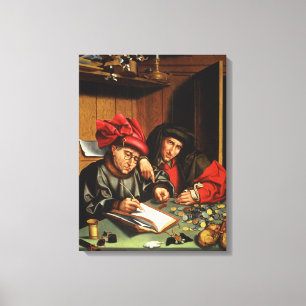 Geldleners (olie op eiken paneel) canvas afdruk