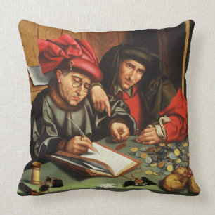 Geldleners (olie op eiken paneel) kussen