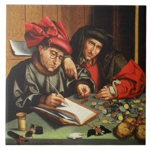 Geldleners (olie op eiken paneel) tegeltje