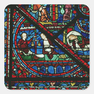 Geldwisselaars in de tempel, detail uit een raam vierkante sticker