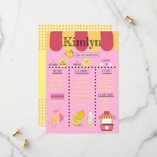 Gele 1e verjaardag limonade stand-geel save the date