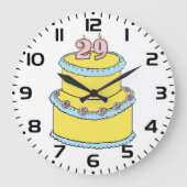 Gele 29e verjaardagstaart met roze rozen grote klok (Voorkant)