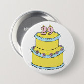 Gele 29e verjaardagstaart met roze rozen ronde button 7,6 cm (Voorkant /achterkant)