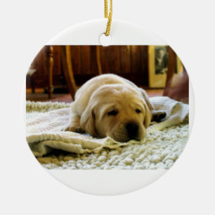 gele 2-labpuppy keramisch ornament
