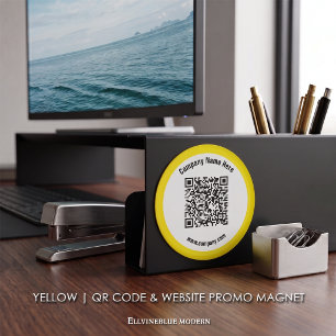 Gele aangepaste QR-code en websitepromo  Magneet