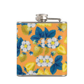 Gele aardbeien op sinaasappel heupfles (Achterkant)