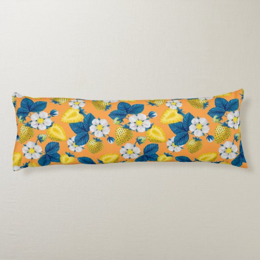 Gele aardbeien op sinaasappel lichaamskussen (Achterkant)