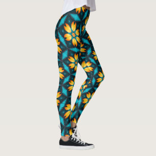 Gele Abstracte bloemen Leggings