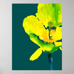 Gele abstracte waterverf, dunne poster