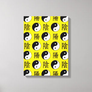 Gele achtergrond Chinese Yinyang-patroon Canvas Afdruk