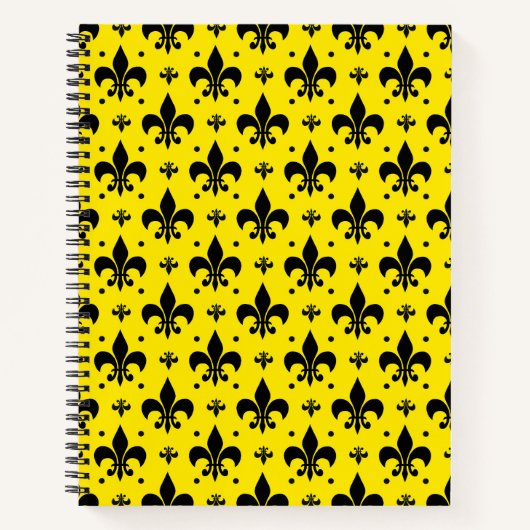 Gele Achtergrond Fleur-de-lis Patroonontwerp Notitieboek (Voorkant)