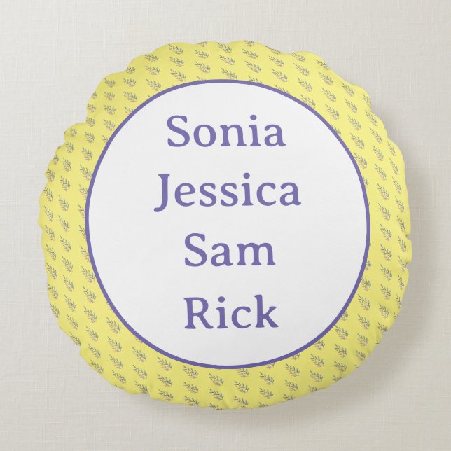 Gele achtergrond met bladeren rond kussen (Voorkant)