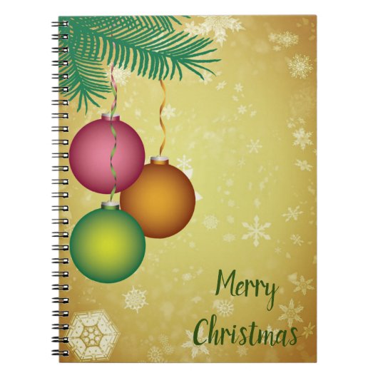 Gele achtergrond met sneeuwvlokken en pineTree Notitieboek (Voorkant)