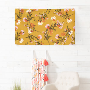 Gele achtergrondbloemen spandoek