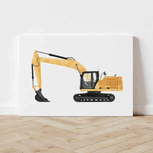 Gele afgravator Construction Vehicle Canvas Print