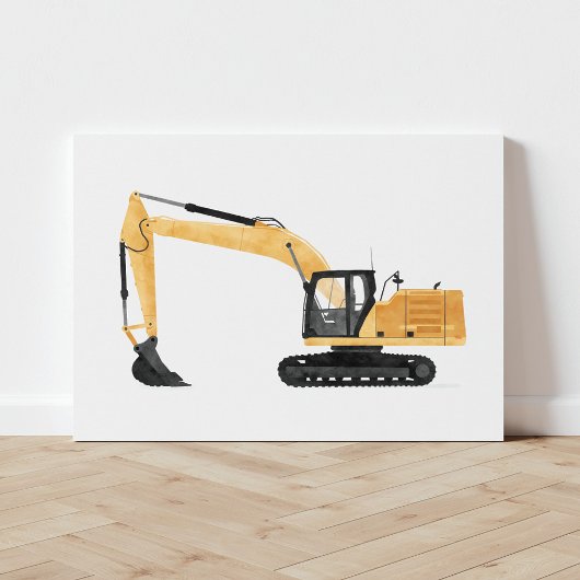 Gele afgravator Construction Vehicle Canvas Print