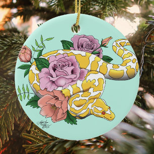 Gele Albino Balpython Keramisch Ornament