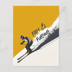 Gele alpineskiër briefkaart