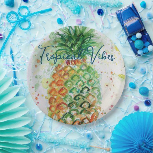 Gele ananas fruit Beachy Tropische Vibes Papieren Bordje (Feest)