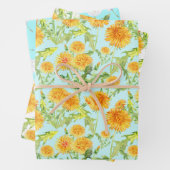 Gele andelions en Dandelion Fluff Inpakpapier Vel (In situ)