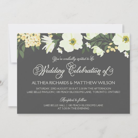 Gele Anemones Floral Wedding Invitation V Kaart (Voorkant)
