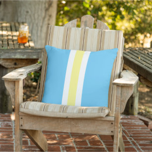 Gele Aqua Blauwe Cabana Streep Buitenkussen