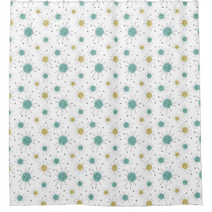 Gele Aqua Blauwe Franciscan Starburst Mid Century Douchegordijn