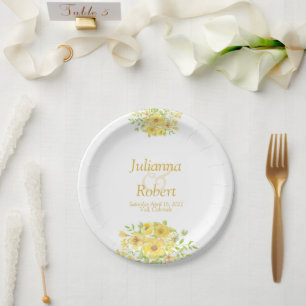 Gele aquarel bloemen papieren borden bordje