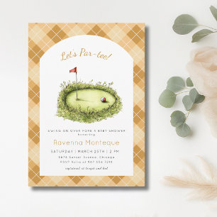 Gele Argyle Golf Hole Laat Par Tee Baby Shower Kaart