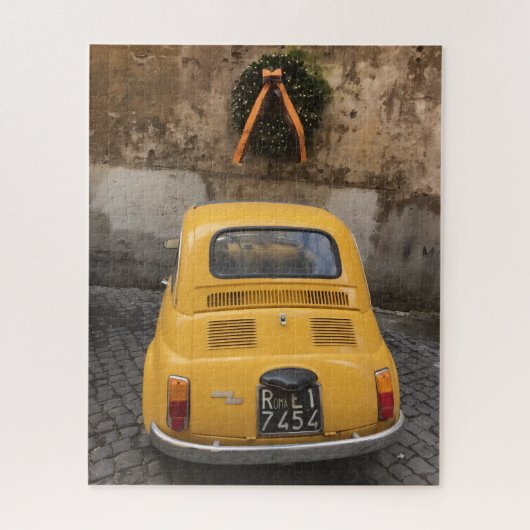 Gele auto Groene krans Holiday Joy Legpuzzel (Verticaal)