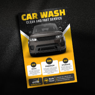 Gele Autowas Autodetailing Mobiele Autowas Flyer