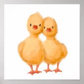 Gele Baby Chicken Print | Waterverf Baby kippen (Voorkant)