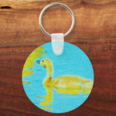 Gele Baby gans met lichtblauw water Sleutelhanger (Voorkant)