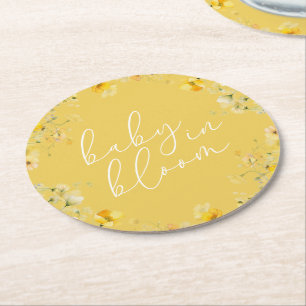 Gele Baby in bloei bloemenwilde bloem Baby shower Ronde Kartonnen Onderzetter