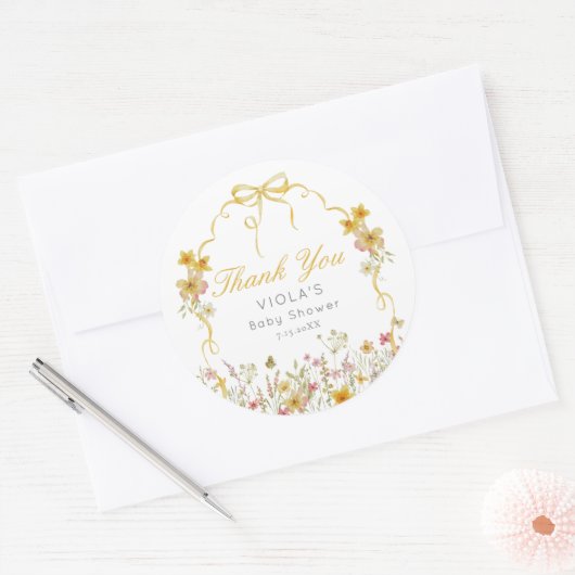 Gele Baby in Bloom Bow Dank u Ronde Sticker (Envelop)