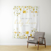 Gele Baby in Bloom Floral Baby shower Achtergrond Wandkleed (In situ)