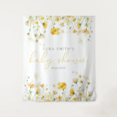 Gele Baby in Bloom Floral Baby shower Achtergrond Wandkleed (Voorkant)