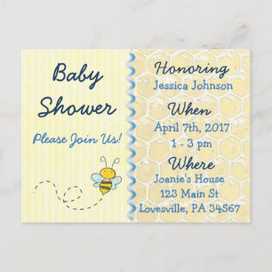 Gele Baby shower Bumblebee Uitnodiging Briefkaart