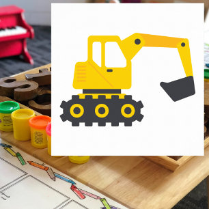 Gele Backhoe Graafmachine Constructie Kind Poster