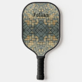 Gele baksteen en grijs patroon gepersonaliseerd pickleball paddle (Achterkant)